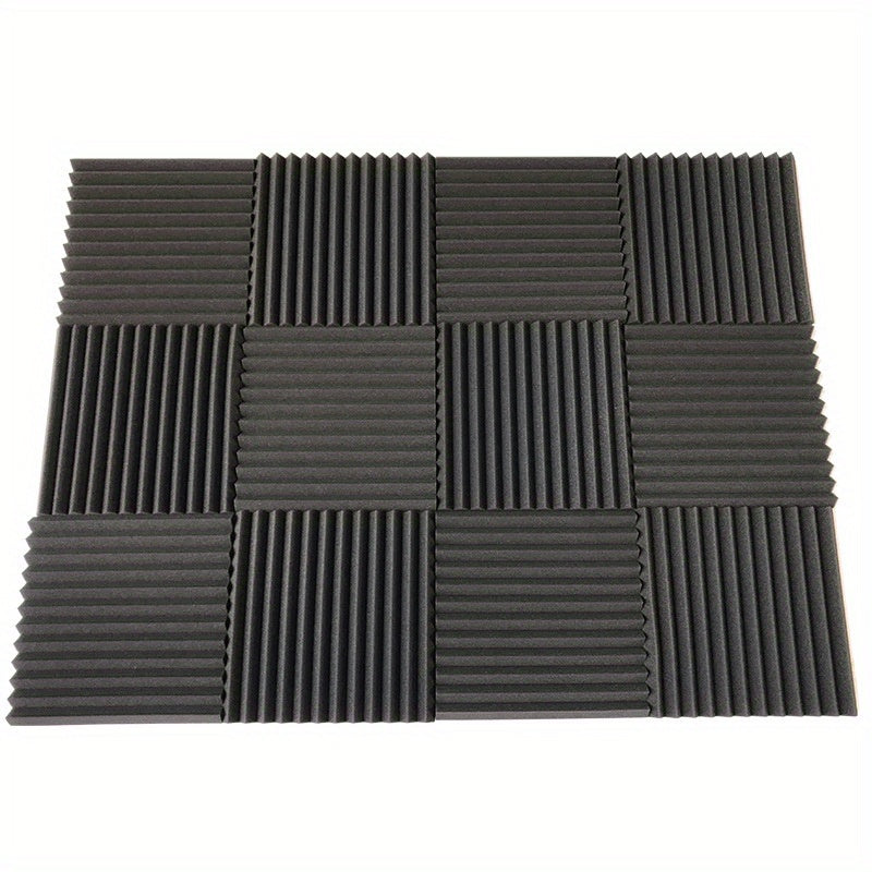 10pcs Black High-Density Flame Retardant Acoustic Foam Panels Soundproof Wedge Tiles for Studios and Offices