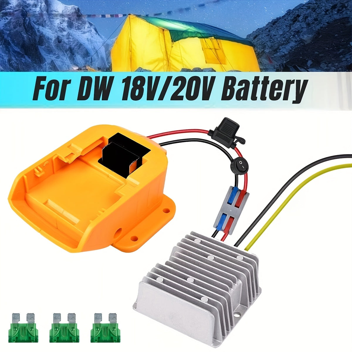 18V/20V to 12V Battery Converter Voltage Regulator 15A 180W with Fuse Switch