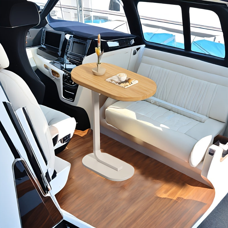 Zaytun yog'ochi va temirdan yasalgan zamonaviy C-shaklidagi divan yon stoli, mustahkam qora ramkaga ega. Turli joylar uchun mos, ixcham va bardoshli dizayn.