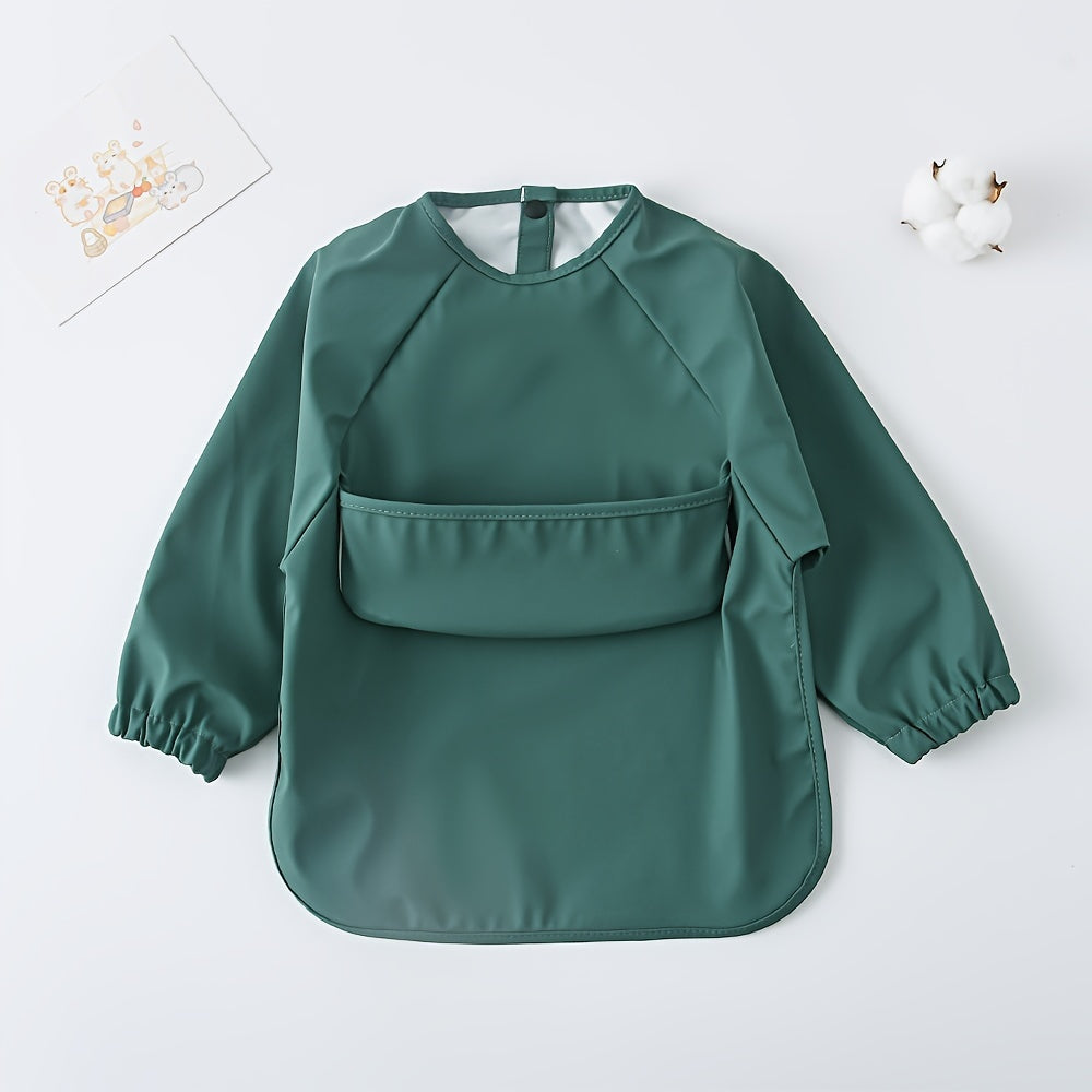 Babero de alimentación impermeable de PU de manga larga para bebés, regalo para niños desordenados