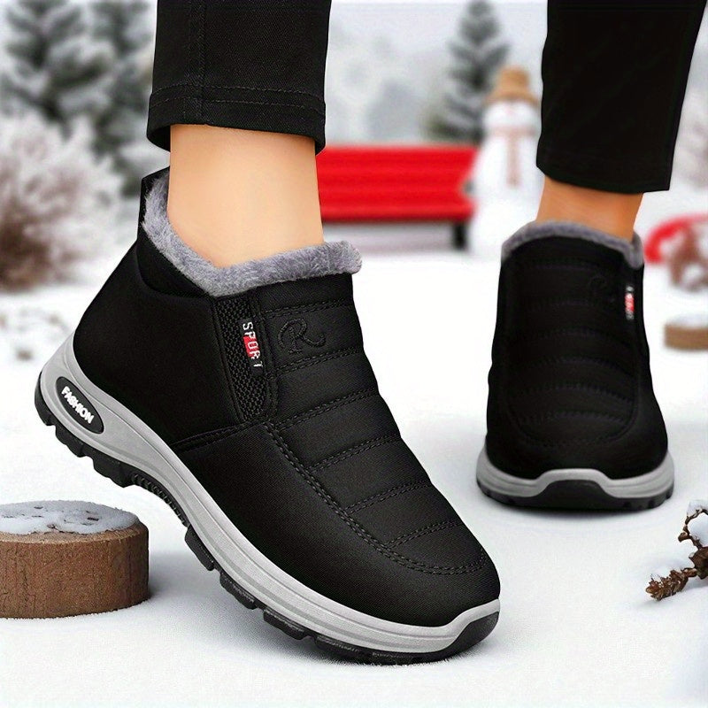 Unisex All-Season Insulated Slip-On Winter Boots Beige Non-Slip Shoes