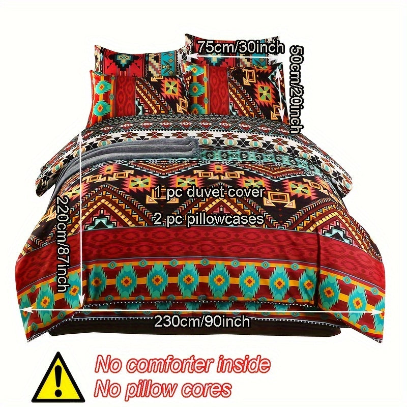 Conjunto de ropa de cama estilo bohemio de 3 piezas, funda nórdica y fundas de almohada para dormitorio o habitación de invitados