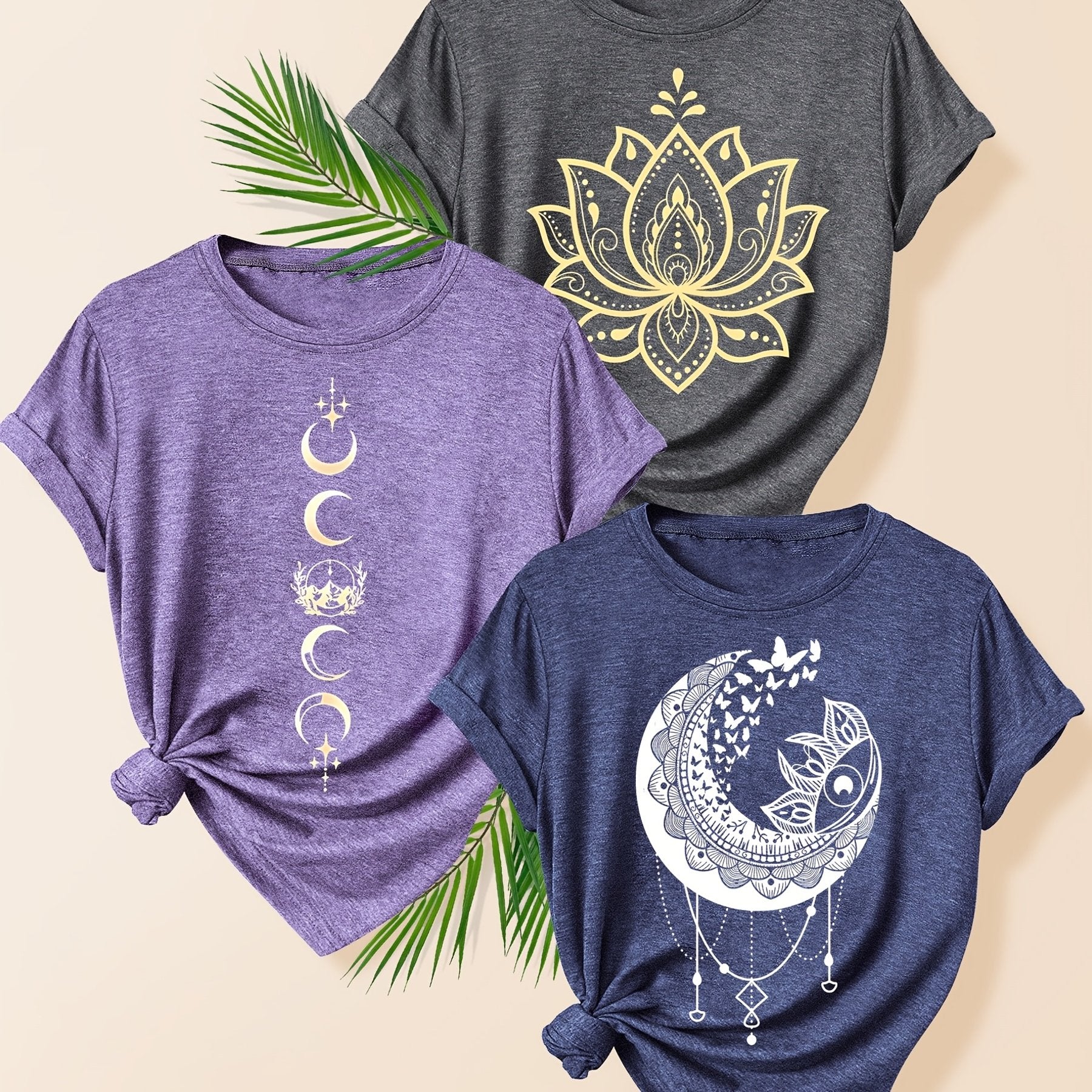 Women's Casual Sun, Star, Moon Scenery T-Shirt - Multiple Colors