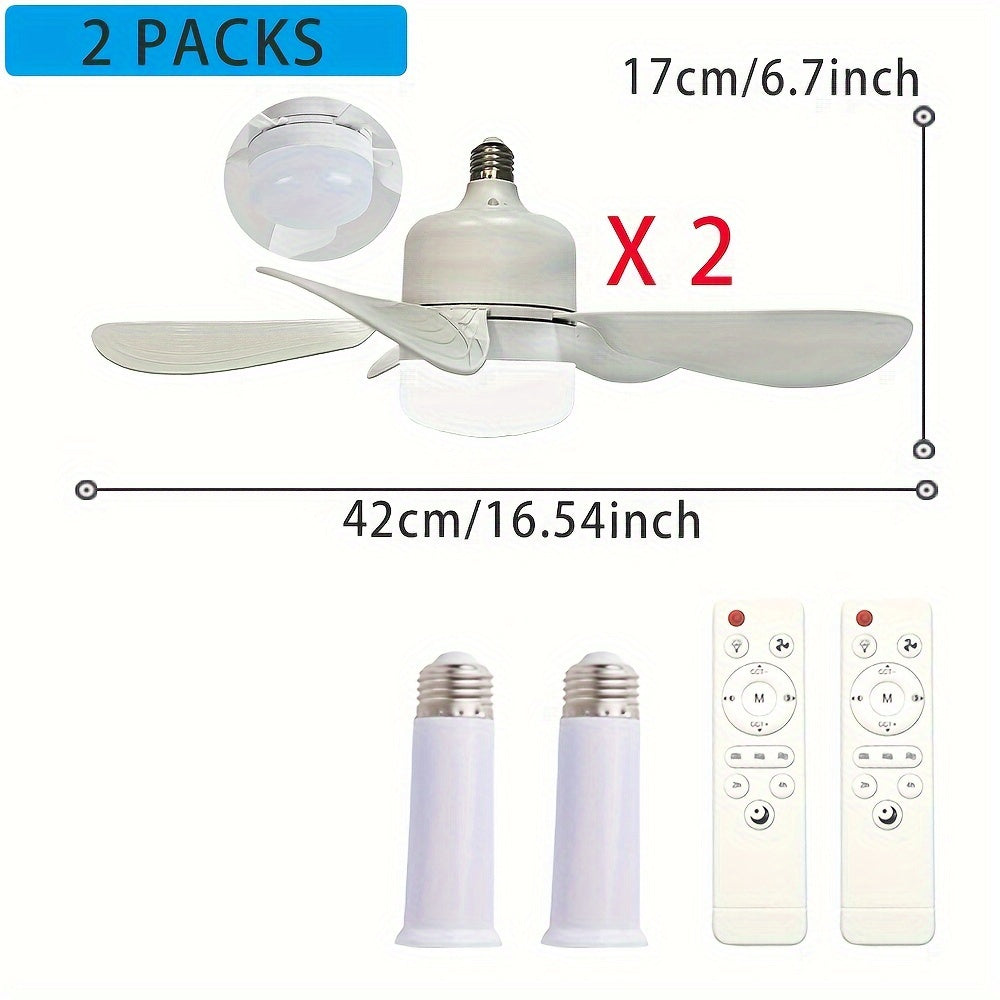 Silent LED Ceiling Fan with Light and Remote Control, Adjustable, E26/E27 Fittings