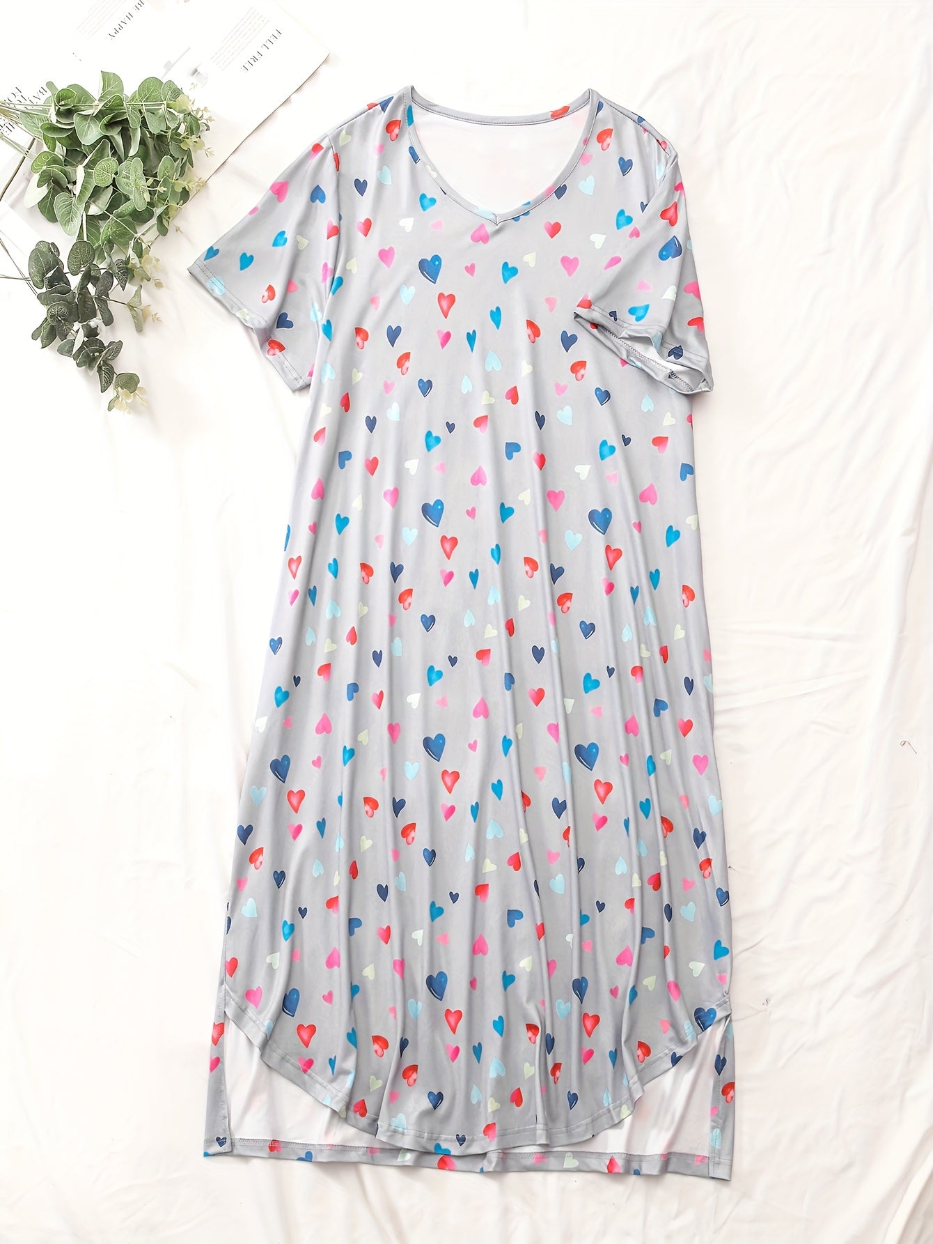 Women's Long Heart Print Cotton Casual Maxi Sleep Dress