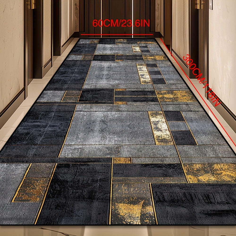 Non-Slip Velvet Runner Rug with Geometric Checkered Pattern for Corridor and Office