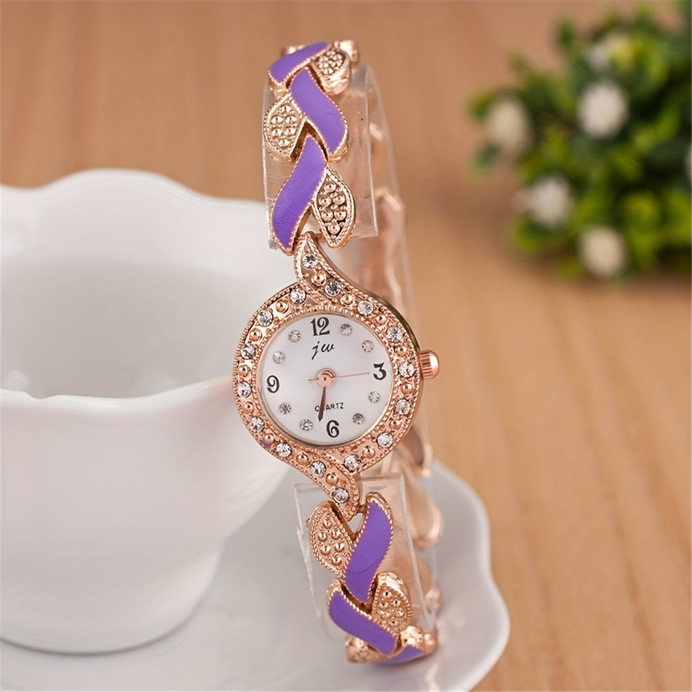 Women’s Rhinestone Quartz Bracelet Watch and Baroque Jewelry Set 5 Pieces