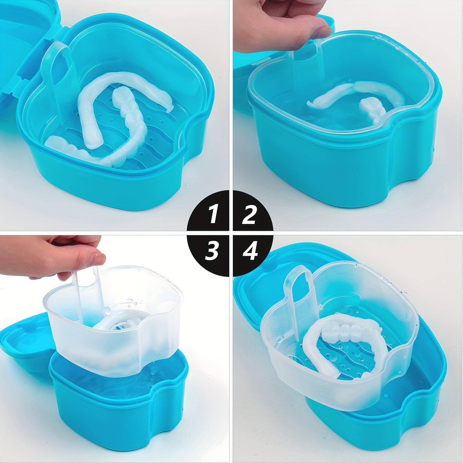 Denture Storage Case With Strainer Basket Travel Clean Organize