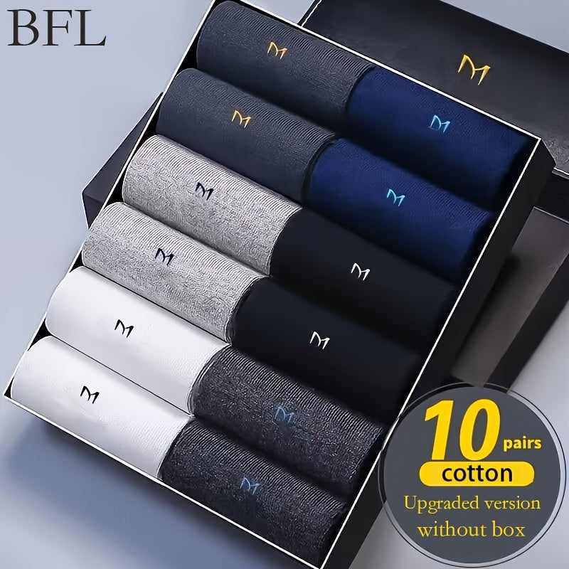 Men's Cotton Blend Crew Socks 10 Pairs Alphabet Pattern Machine Washable