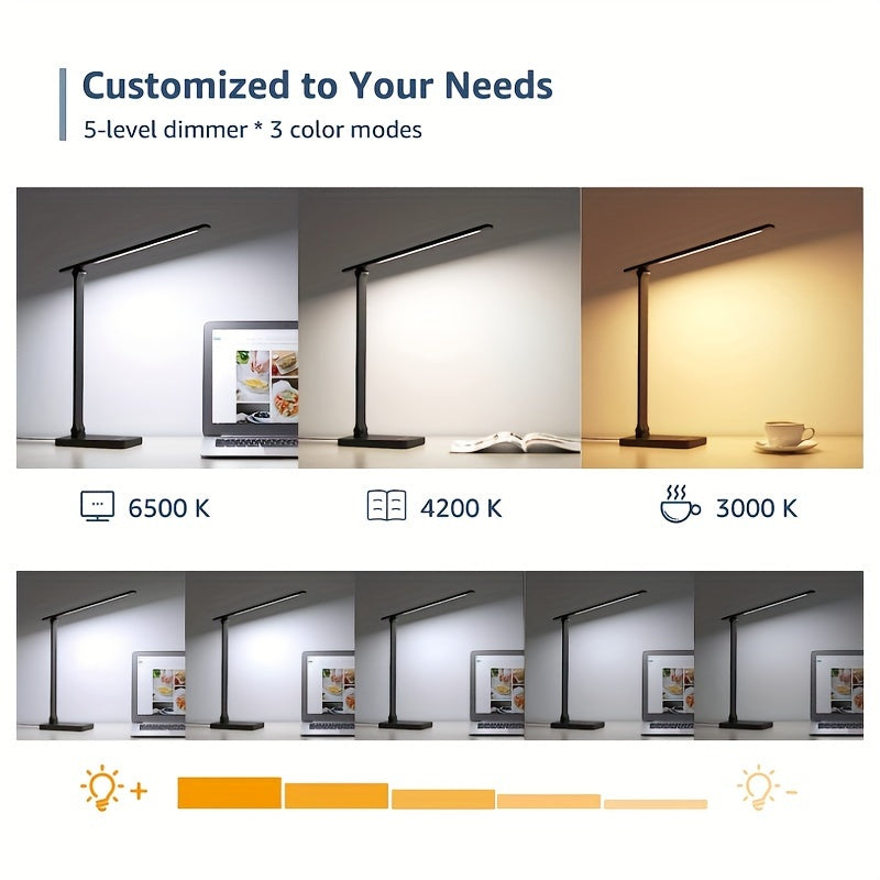 Adjustable LED Desk Lamp Touch Control Dimmable with 5 Lighting Modes USB Powered White or Black