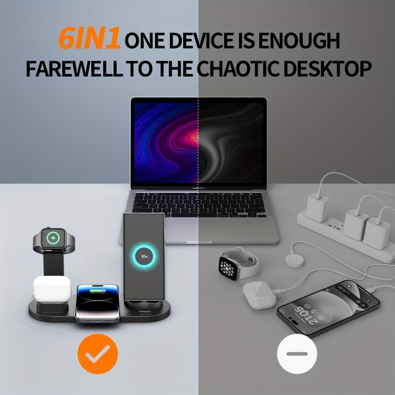 Wireless Charging Station 6-in-1 Fast Wireless Charger for iPhone, Samsung, Android, AirPods, Smartwatch