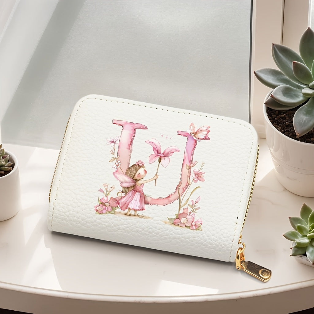 Tarjetero de mujer de cuero sintético, estilo acordeón delgado, con cierre de cremallera para monedas