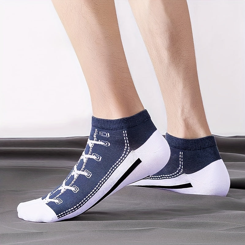 Мужские спортивные повседневные носки из хлопкового микса, 5 пар с геометрическим узором на обуви