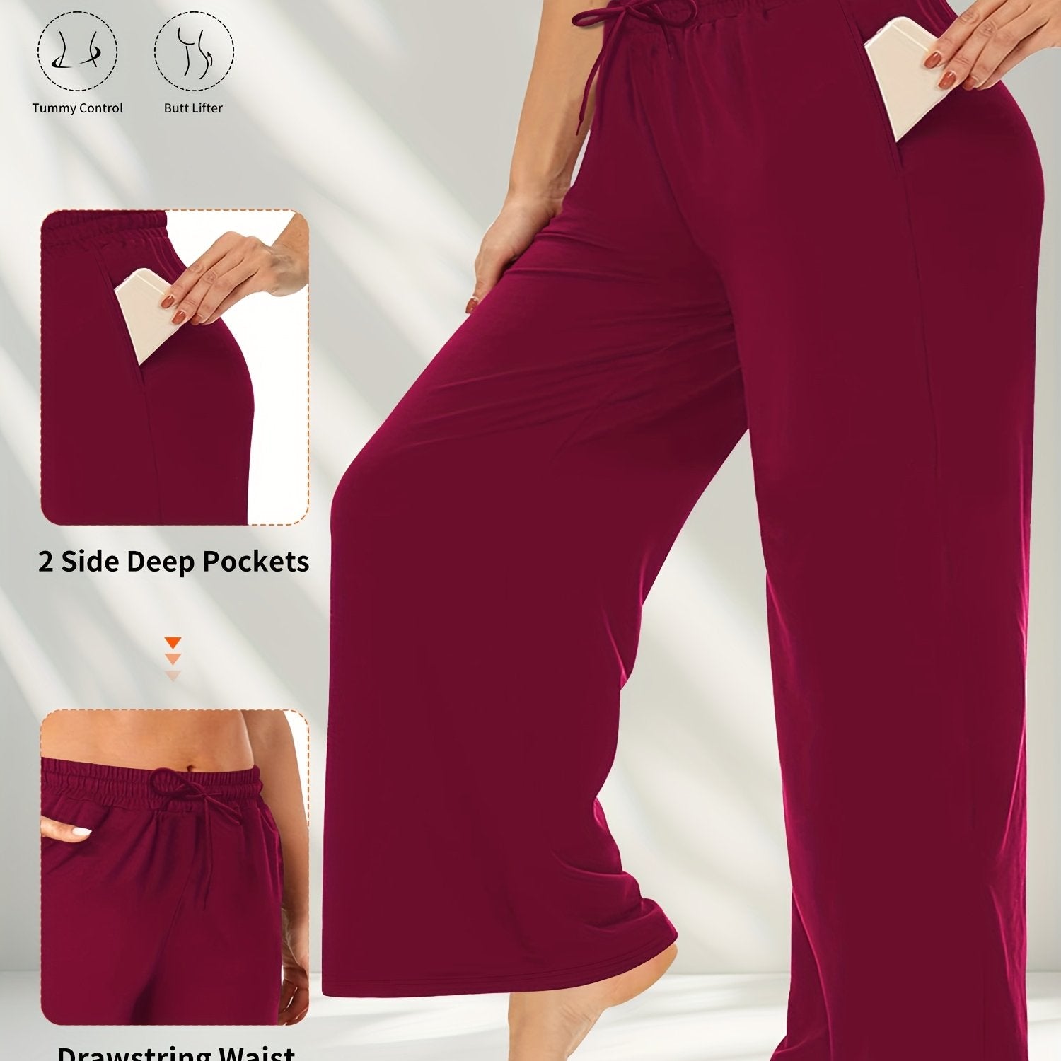 Plus Size Solid Color Pants Casual Drawstring Waist with Pockets Women