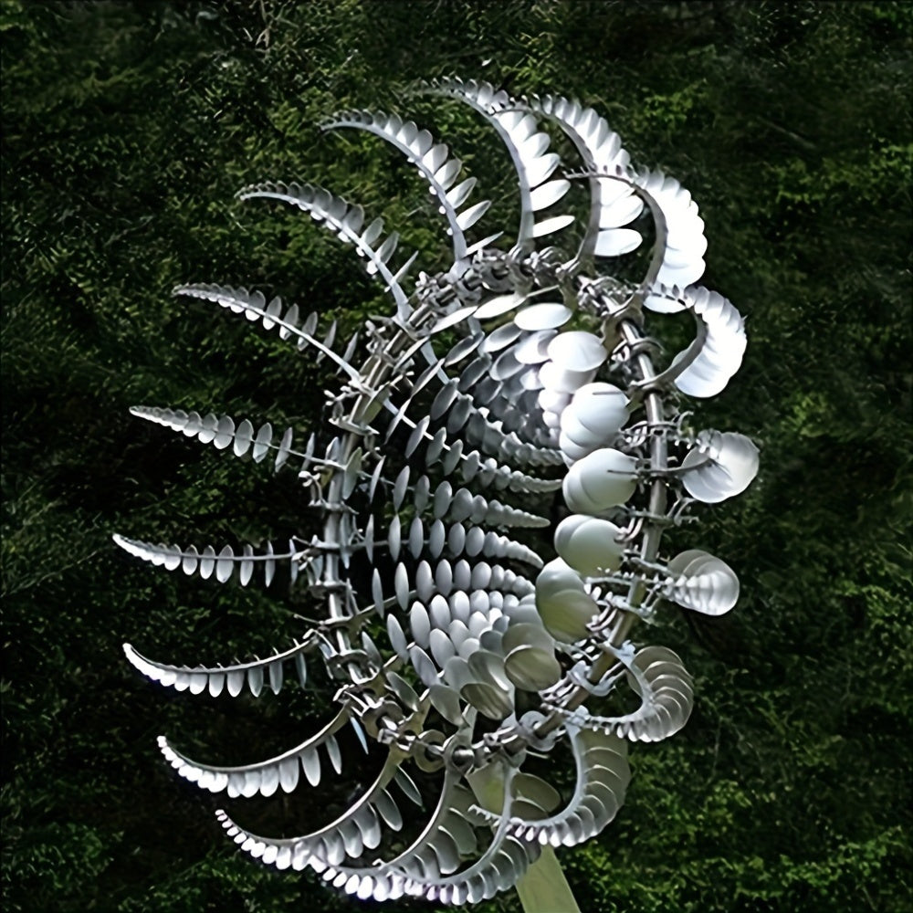 Solar-Powered Iron Wind Sculpture with 3D Kinetic Metal Windmill for Garden Decor