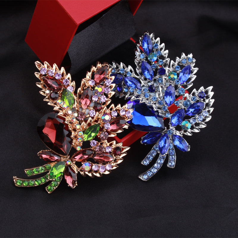 Set of 2 Crystal Enamel Flower Brooches for Fashion Accessories and Gifts