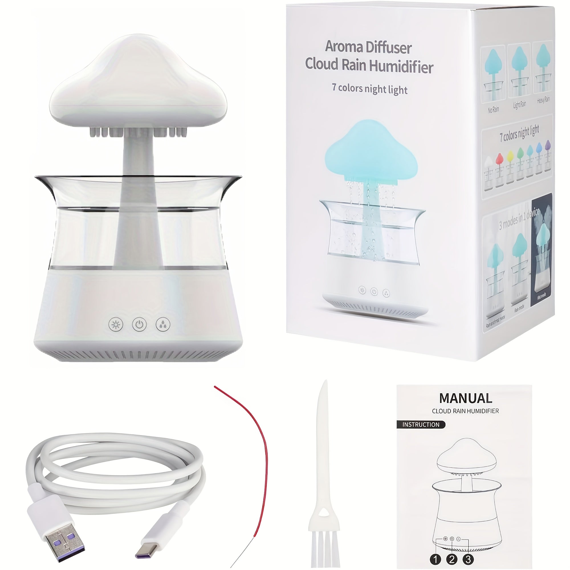 Rain Water Drip Humidifier with Remote White Noise Lamp for Bedroom