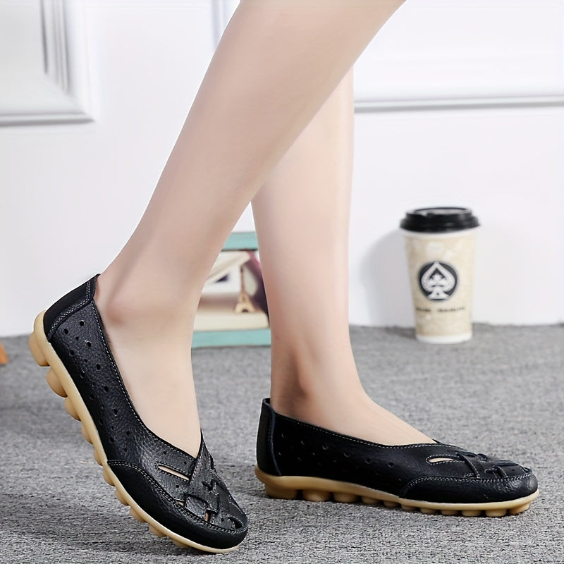 Women's Slip-On Flat Shoes with Hollow Out Design Breathable Lightweight Casual
