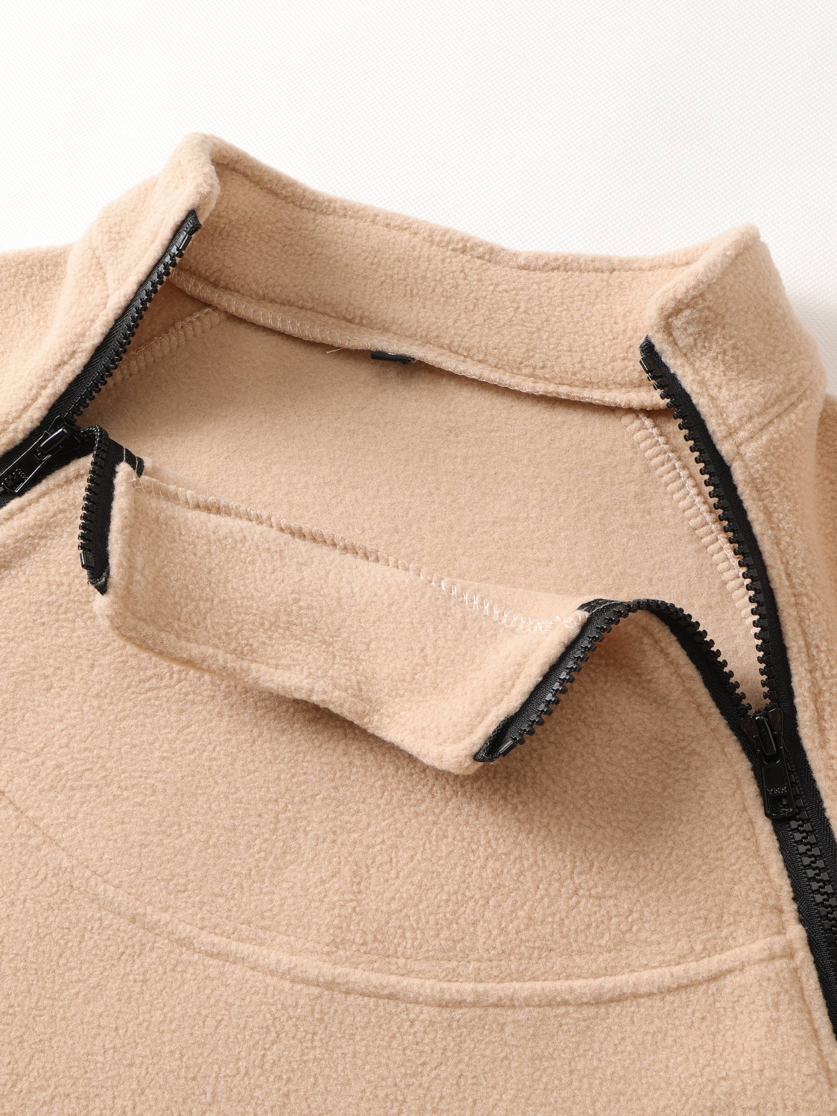 Bej rangli qora aksentli erkaklar taktik flis sviter - Qish/fasl ochiq havoda faoliyatlar uchun iliq, nafas oladigan, mustahkam, fermuarsiz dizayn. Polyesterdan tayyorlangan, mashinada yuvish mumkin.