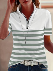 Women's Polyester Striped Casual T-Shirt Short Sleeve Summer Top