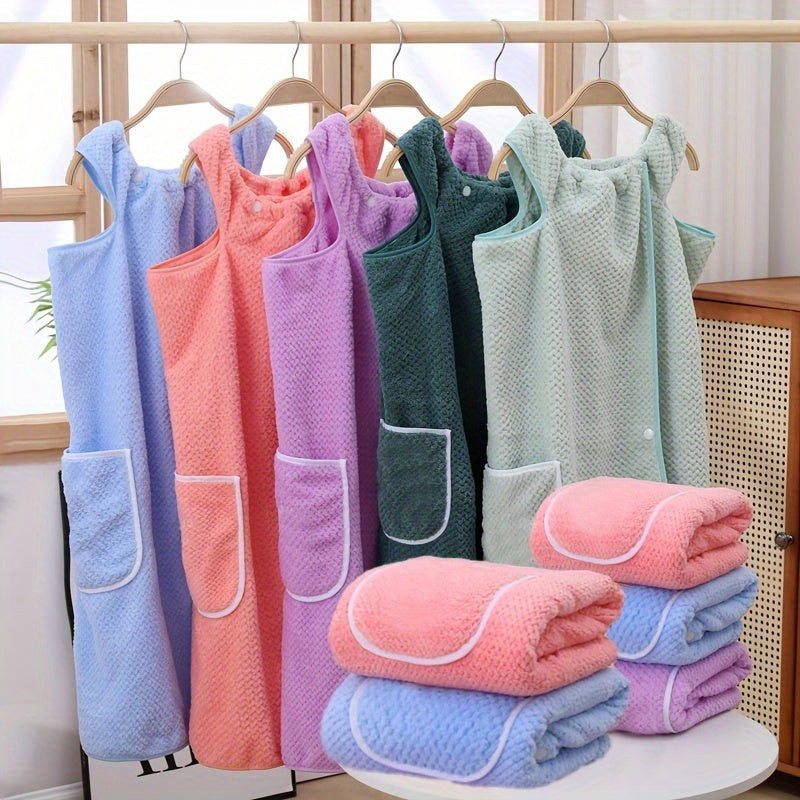 Kids' Microfiber Pineapple Check Shower Towel with Pocket for Boys and Girls