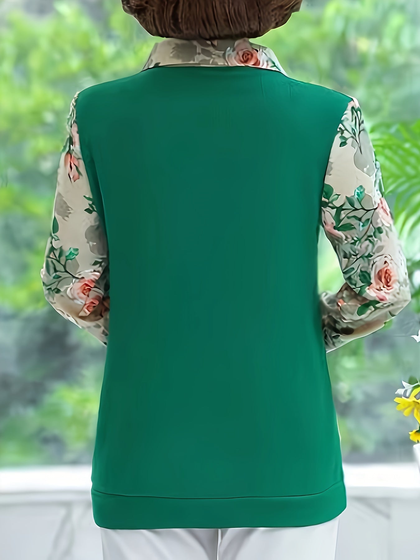 Women's Long Sleeve Floral Polyester Blouse with Lapel Collar for Spring and Autumn Vacations