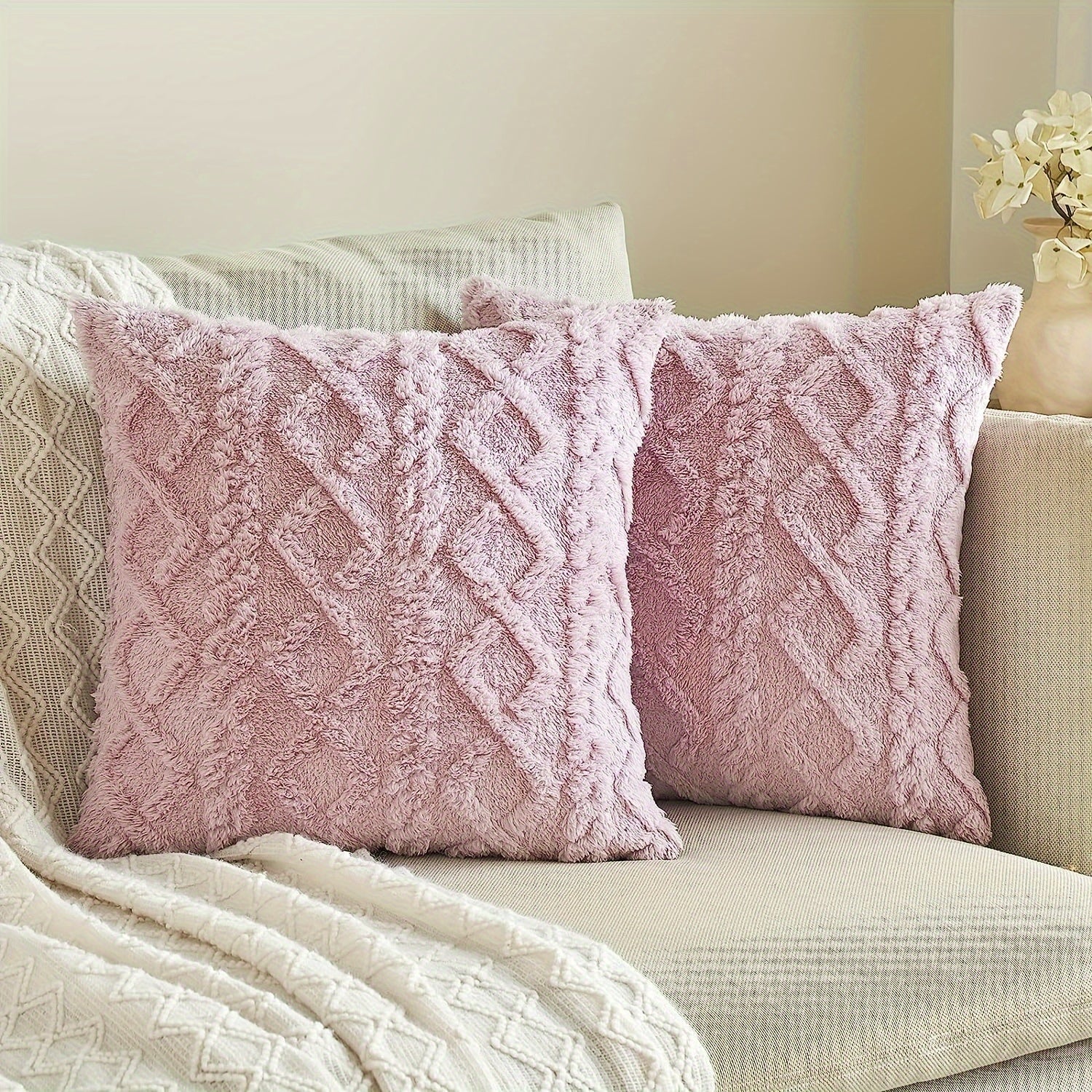 Blue and White Herringbone Throw Pillow Cover with Zipper Closure, Machine Washable Polyester