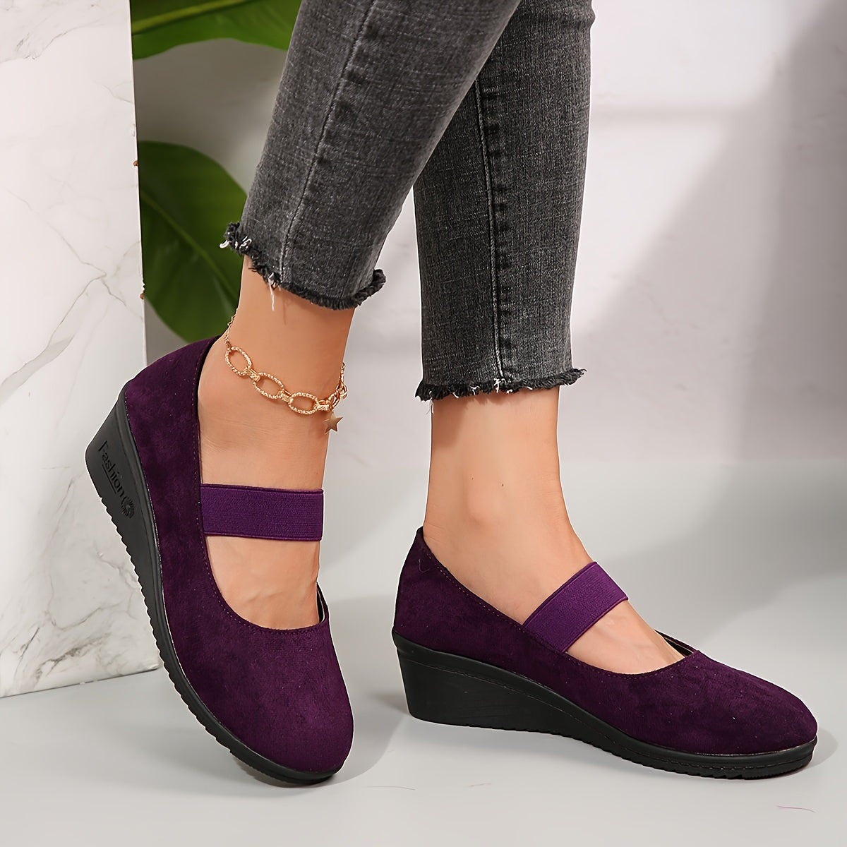 Women's Slip-On Chunky Heel Shoes Platform Wedges Adjustable Strap