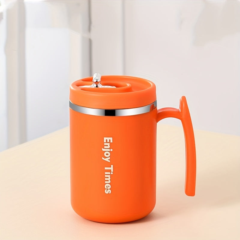 Taza de café de acero inoxidable con asa de pajilla para oficina acampada en naranja azul claro crema
