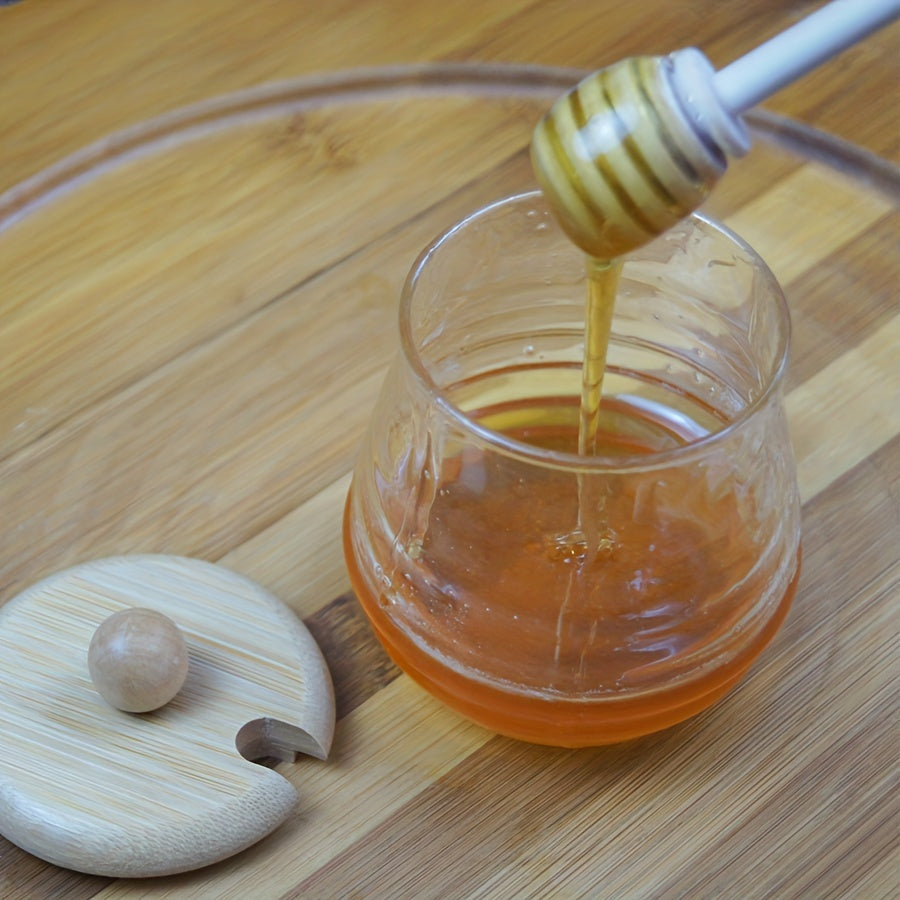 Glass Honey Jar with Bamboo Lid and Dipper for Kitchen Storage and Baking