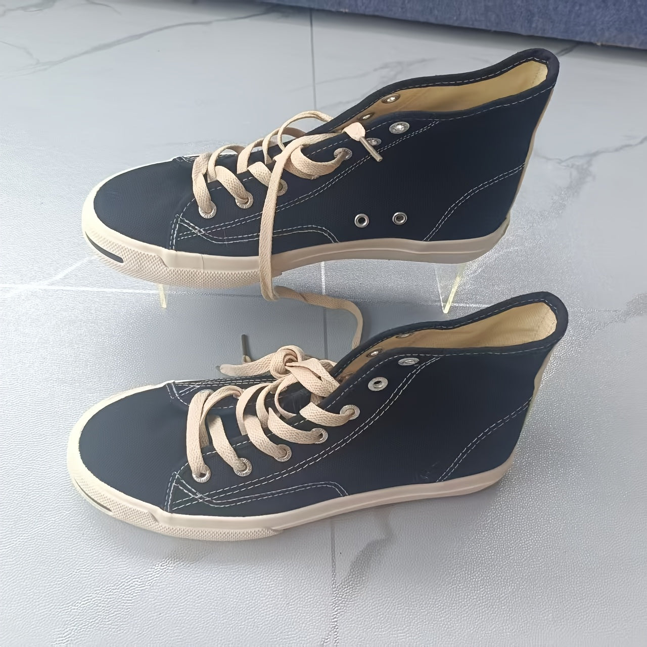 Women's Black High-Top Sneakers Breathable Fabric Casual and Work Shoes