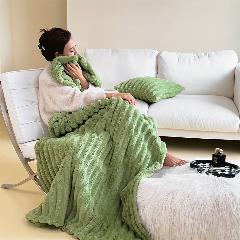Manta de felpa coral para sofá, cama y oficina, blanca