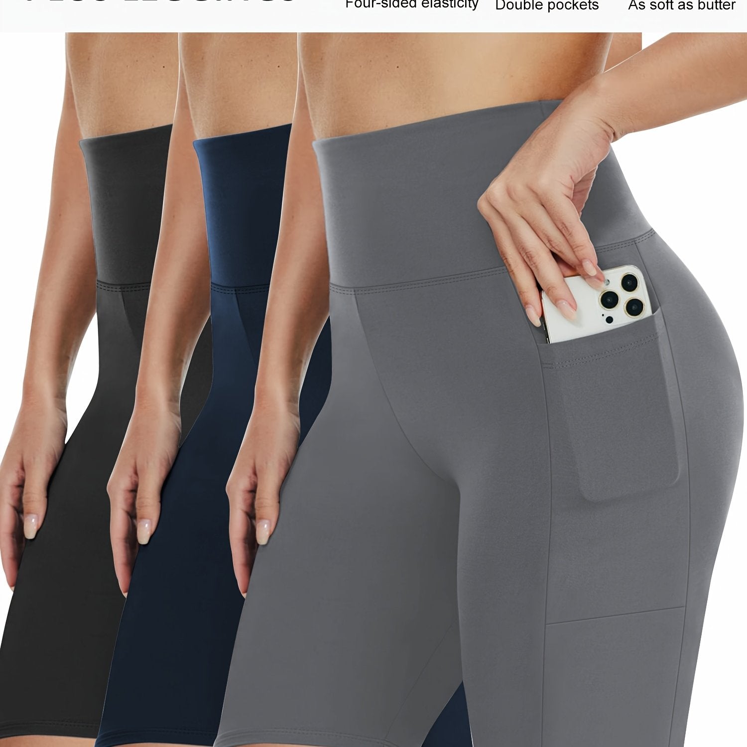 Леггинсы больших размеров с высокой талией, комплект из 3 штук, с боковыми карманами для йоги и тренировок