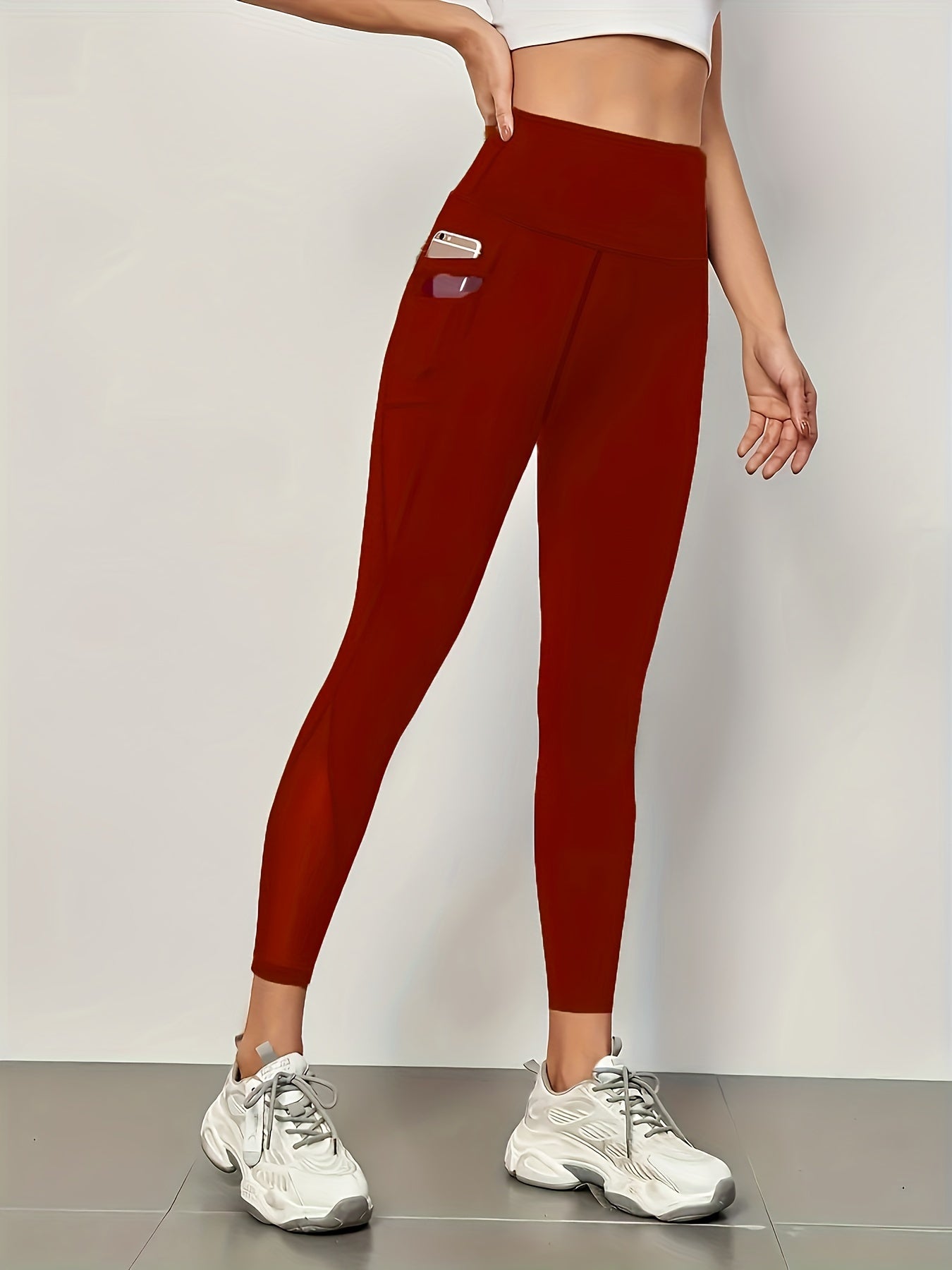 High Waist Mesh Stitching Yoga Leggings with Side Pockets for Women
