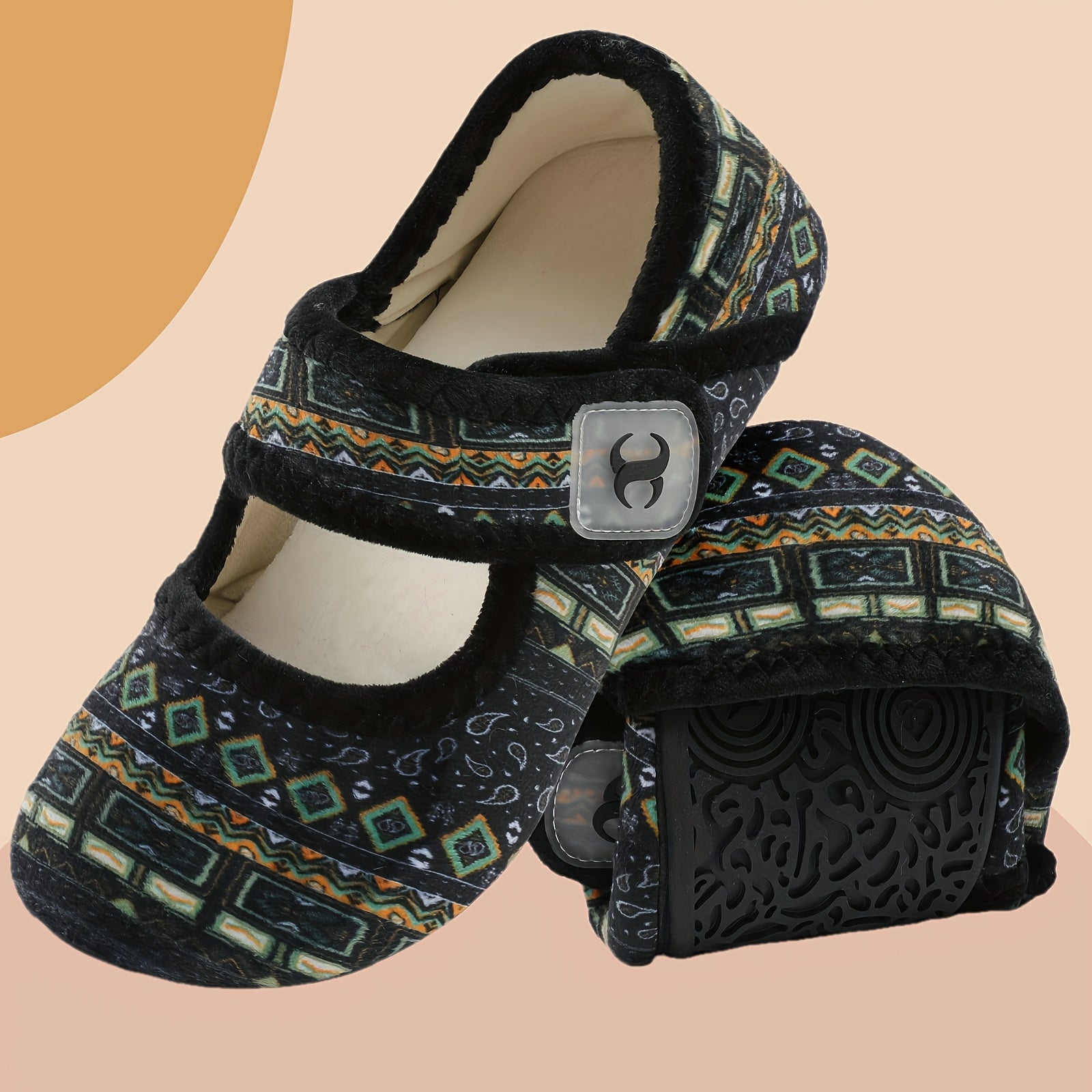 Women's Faux Fur Mary Jane Flats Soft Fabric Lining Non-Slip Sole Indoor Shoes