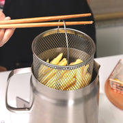 304 Stainless Steel Oil Pot with Drainer Basket Large Capacity Non-Leakage