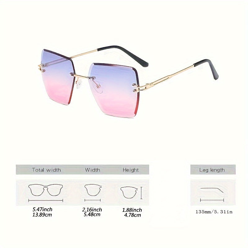 Gafas de moda sin montura con lentes degradados, inspiración oceánica, marco de metal para actividades al aire libre