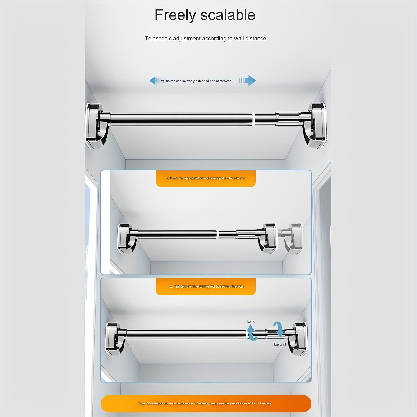 25 Inch Telescopic Shower Curtain Rod Adjustable Tension Stainless Steel White Gray Black