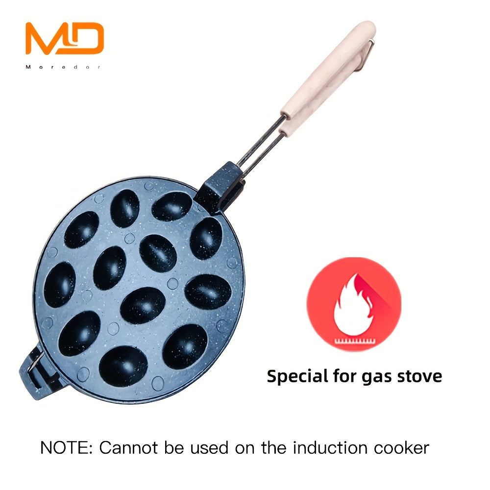 Gaz plitalari uchun 12 teshikli alyuminiy vafli tayyorlagich, elektrsiz, oson tozalash, yong‘oq shaklidagi keklar, pichoq shaklidagi qoliplar