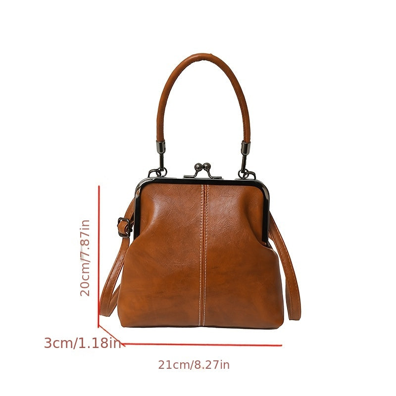 2024 Retro PU Handbag with Detachable Shoulder Strap and Button Closure Wallet Black Dark Brown