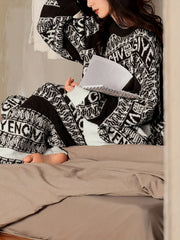 Women's Coral Fleece Loungewear Set Long Sleeve Plus Size Warm Pajamas