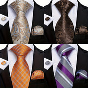 Men's Polyester Necktie Set with Woven Paisley Pattern and Matching Cufflinks for Business and Formal Wear