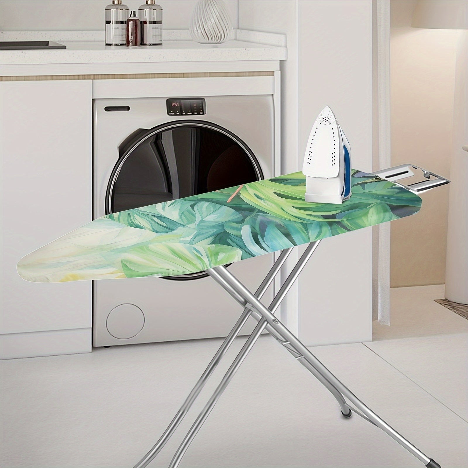 Spring Summer Ironing Board Cover Set with Palm Tree and Monstera Leaves High-Temperature Resistant Replacement Cloth