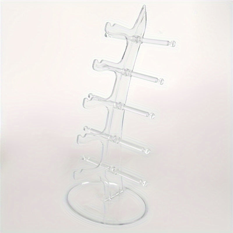 Элегантная 5-уровневая акриловая подставка для солнцезащитных очков с прочной основой для домашнего и розничного использования. Прозрачный пластиковый держатель помогает организовать очки и обеспечивает легкий доступ.