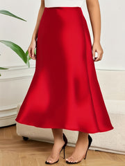 Plus Size Women's Satin Mermaid Skirt Mid-Length Non-Stretch Solid Color