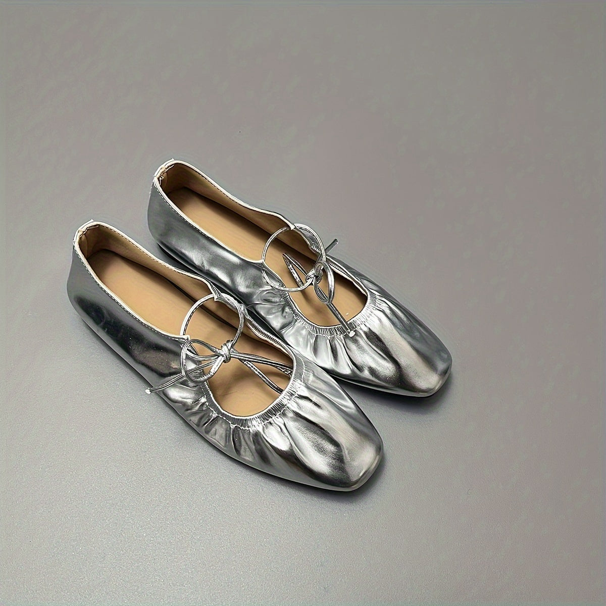 Women's Flat Shoes Vintage Square Toe Loafers Silver Gold