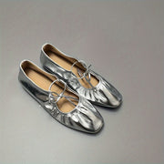Women's Flat Shoes Vintage Square Toe Loafers Silver Gold
