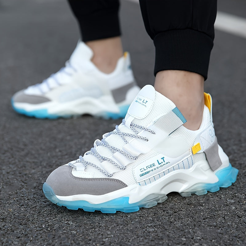 Men's Chunky Running Sneakers Lace-Up Breathable Shock-Absorbing Fabric Athletic Shoes