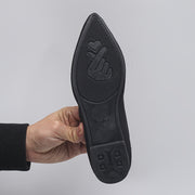 Zapatos planos negros con bordado floral para mujer - Zapatos slip-on de punta estrecha