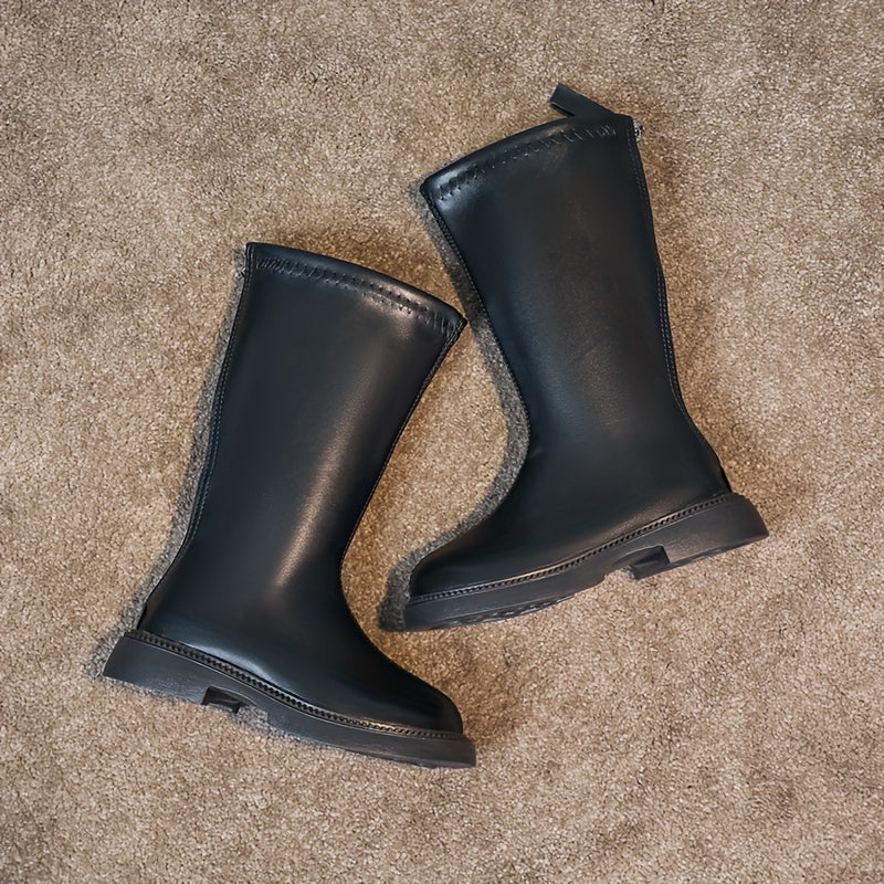 Qizlar uchun zamonaviy tizzagacha botinkalar, zipper bilan, kuz va qish uchun mukammal.